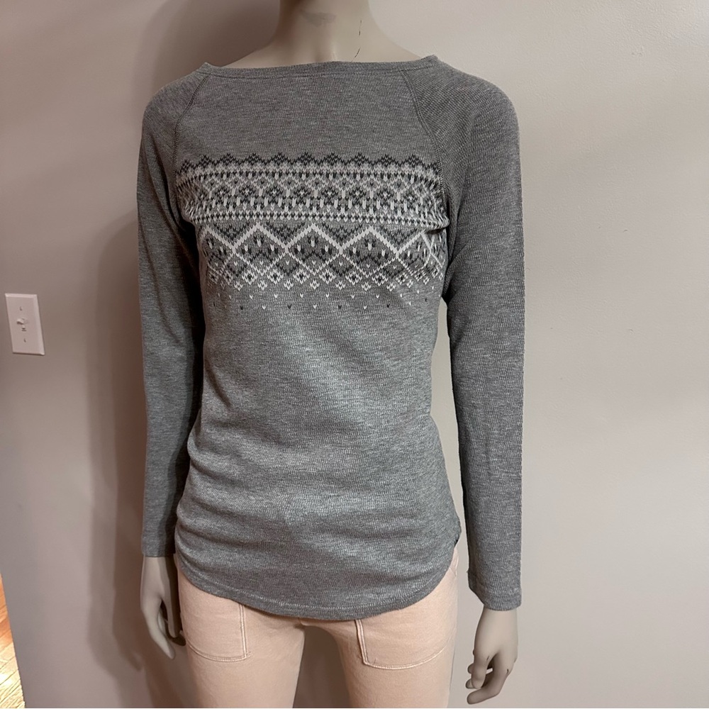Eddie Bauer Gray Geometric Long Sleeve Top
